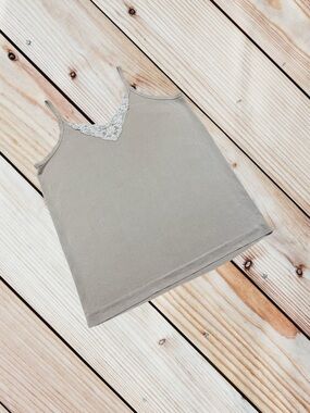 Winter Silks L beige lace trim silk PJ cami